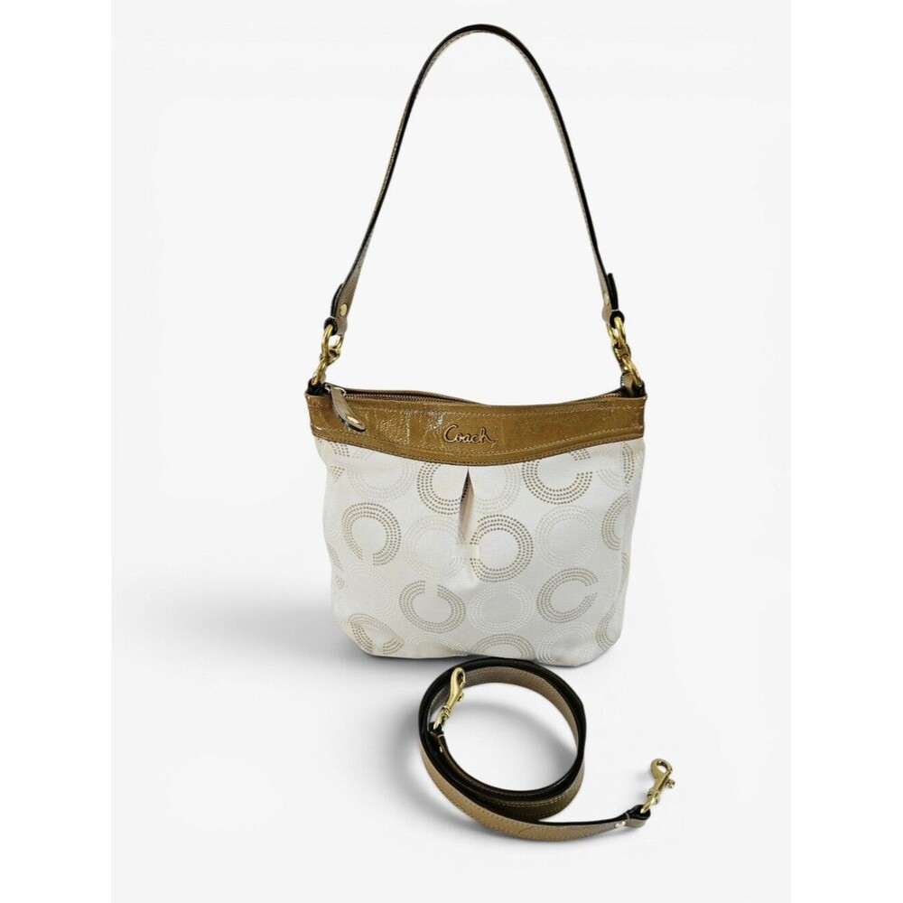 COACH Ashley Dotted Optic Signature Ivory Sateen Hippie Shoulder Cross Body Bag
